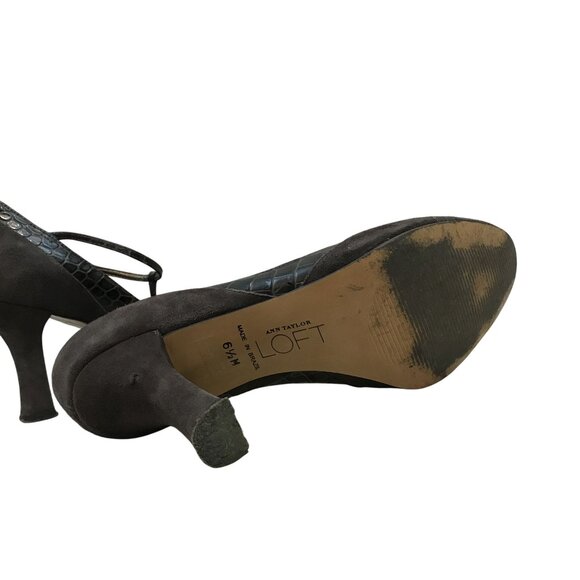 Ann Taylor Loft Brown Suede & Faux Croc Leather T-Strap Heels Size 6.5 Flapper - Picture 5 of 7